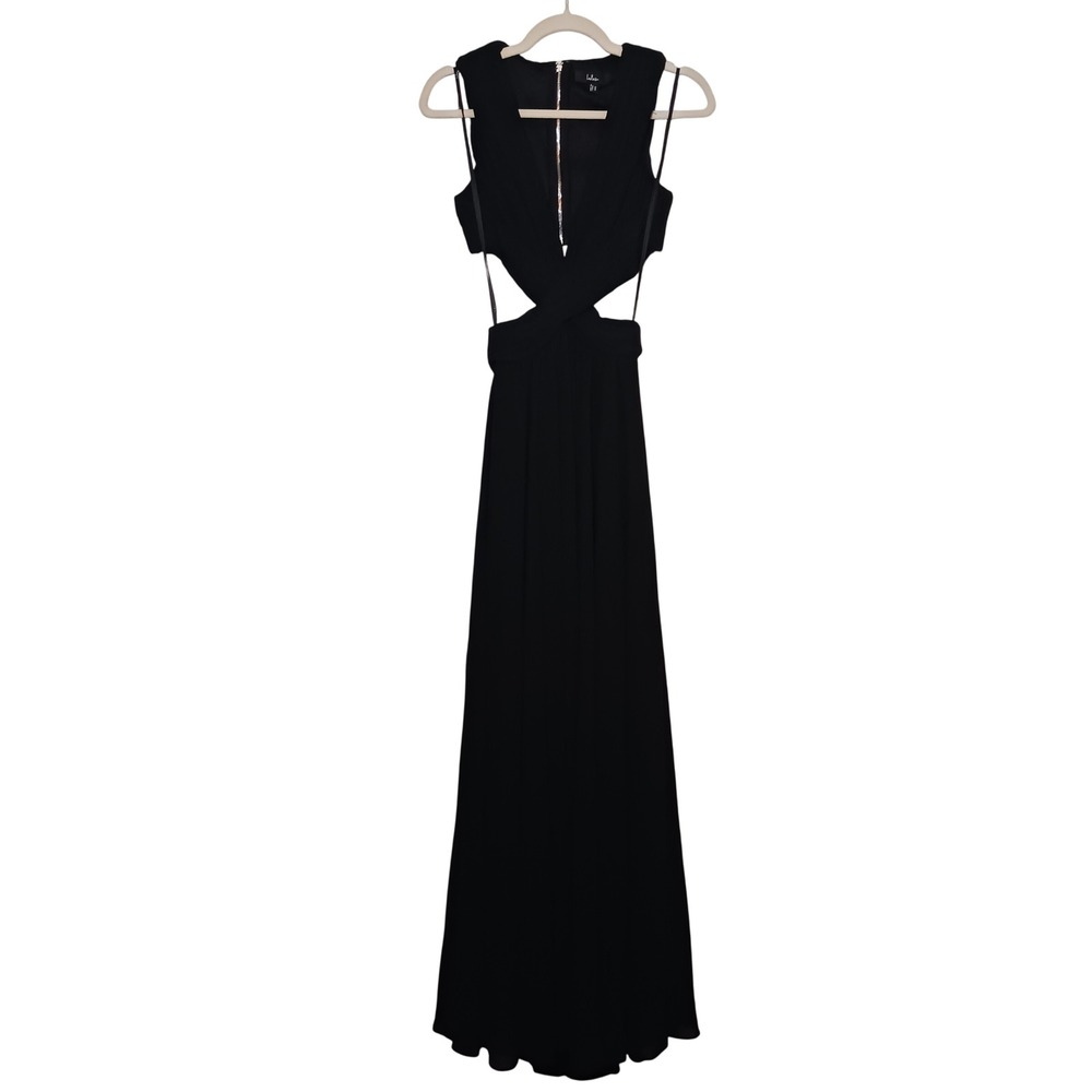 NWT‎ Lulus Vivid Imagination Black Cutout Maxi Dress XS Pleated V-Neck Formal - Picture 2 of 12